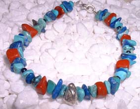 turquoise,lapis  red jasperand silverbead bracelet