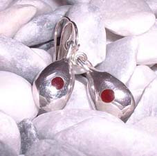Silver earring with red enamel dot