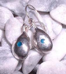 Silver earrings with blue enamel dot