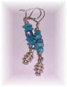 Silver spiral shape earrings with turquoise and lapis lazuli beads