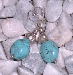 Silver earrings with large turquoise beads 