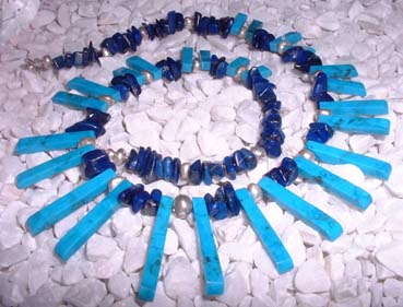 necklace,turquoise and lapis lazuli with silver beads.